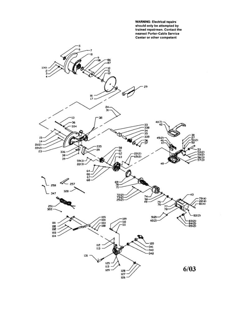 Blade/ Blade Guard/Armature Diagram and Parts List for 3802 T2 Porter Cable Miter Saw